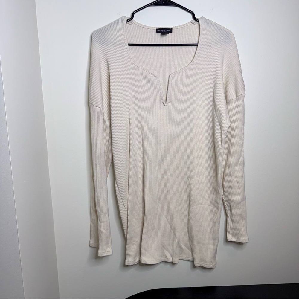 🖤PrettyLittleThing Off-White Ribbed Sweater Dress - Picture 2 of 4